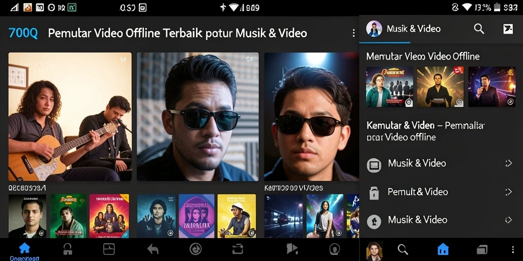 Screenshot antarmuka pengguna 700Q yang menampilkan fitur Pemutar Video Offline.