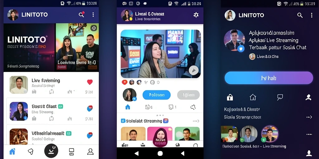 Tampilan antarmuka LINITOTO saat live streaming, interaksi dan chat.