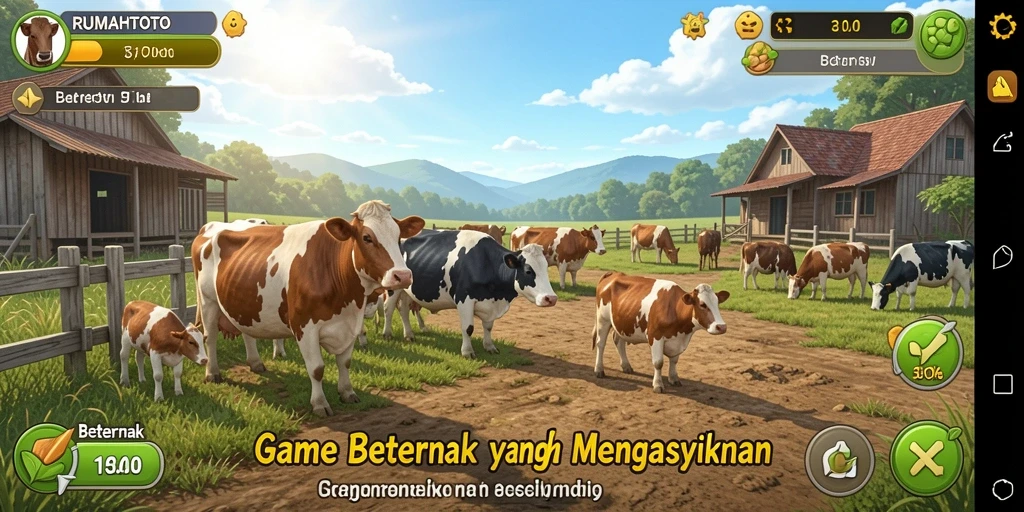 Antarmuka permainan RUMAHTOTO yang menarik dan informatif.