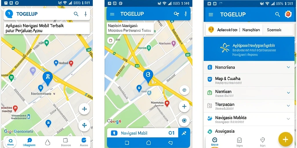 Antarmuka aplikasi TOGELUP untuk navigasi mobil yang menarik.